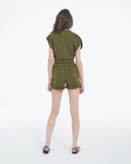 The Kooples - Mono corto de tencel caqui con botones - Mujer