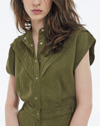 The Kooples - Mono corto de tencel caqui con botones - Mujer