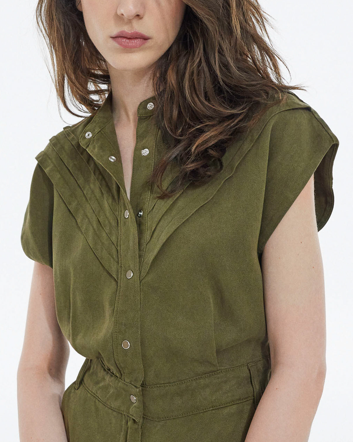 The Kooples - Mono corto de tencel caqui con botones - Mujer