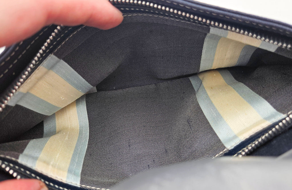 Fendi Baguette Navy Blue Canvas Vintage Enamel FF Clasp