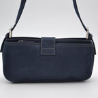 Fendi Baguette Navy Blue Canvas Vintage Enamel FF Clasp