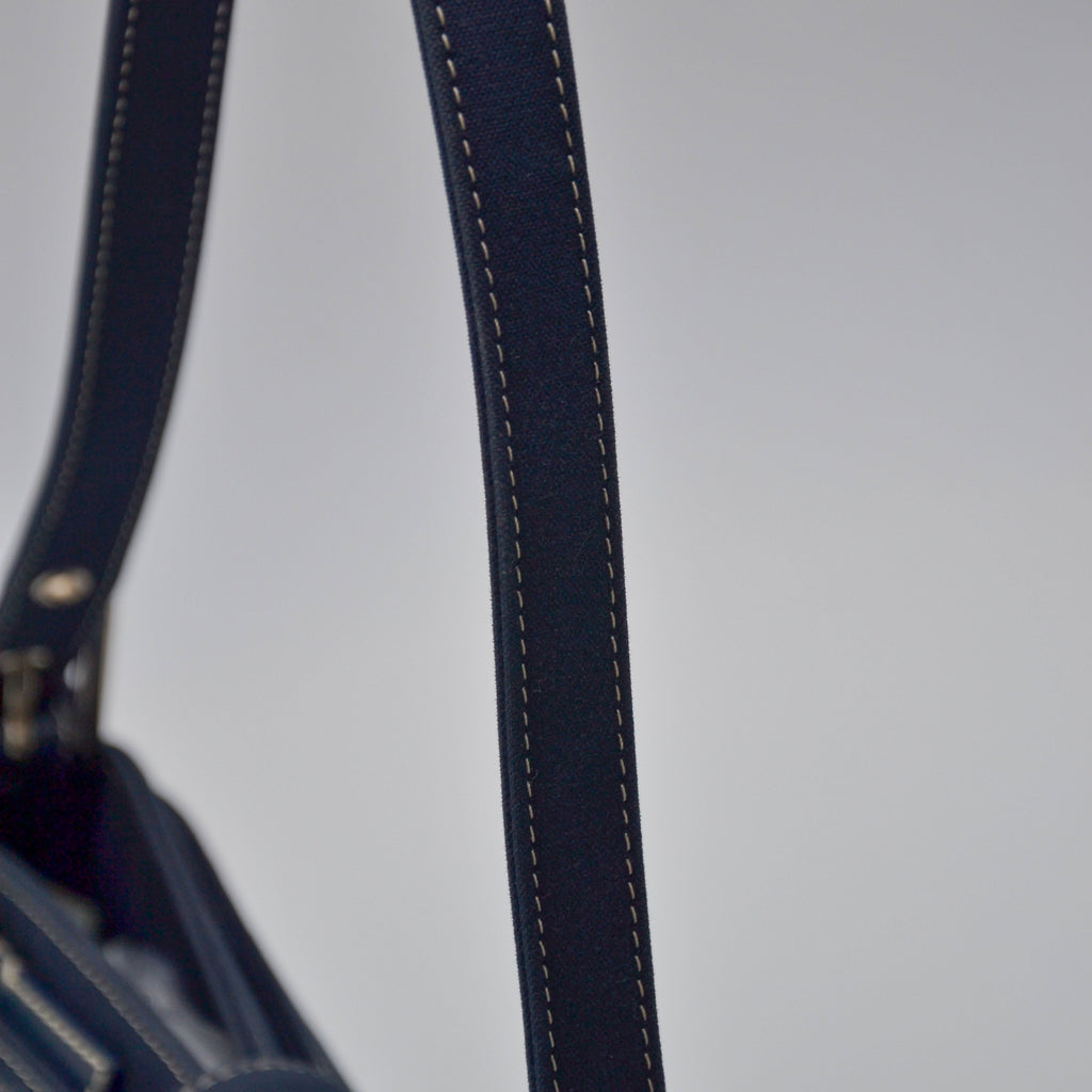 Fendi Baguette Navy Blue Canvas Vintage Enamel FF Clasp