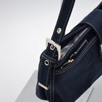 Fendi Baguette Navy Blue Canvas Vintage Enamel FF Clasp