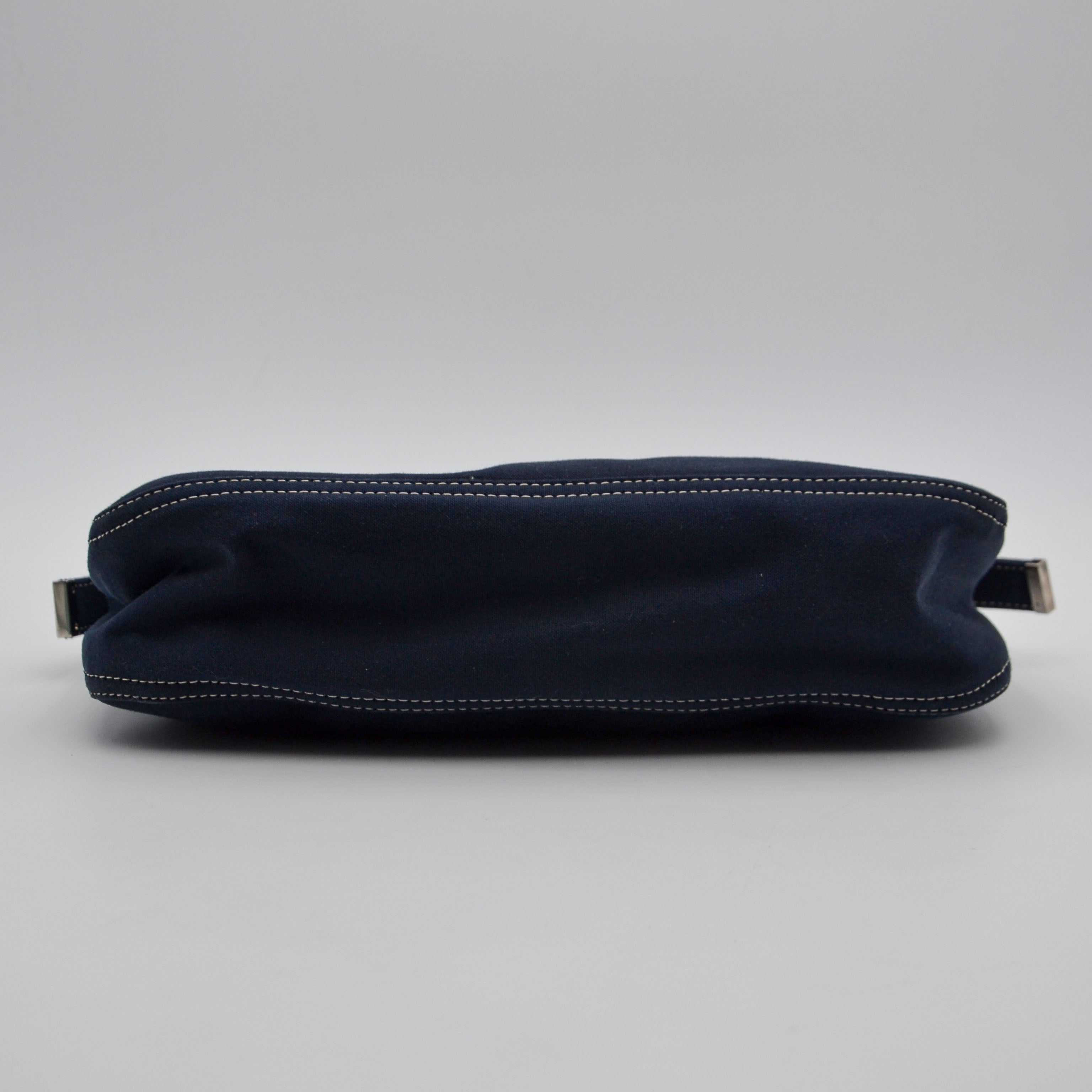 Fendi Baguette Navy Blue Canvas Vintage Enamel FF Clasp