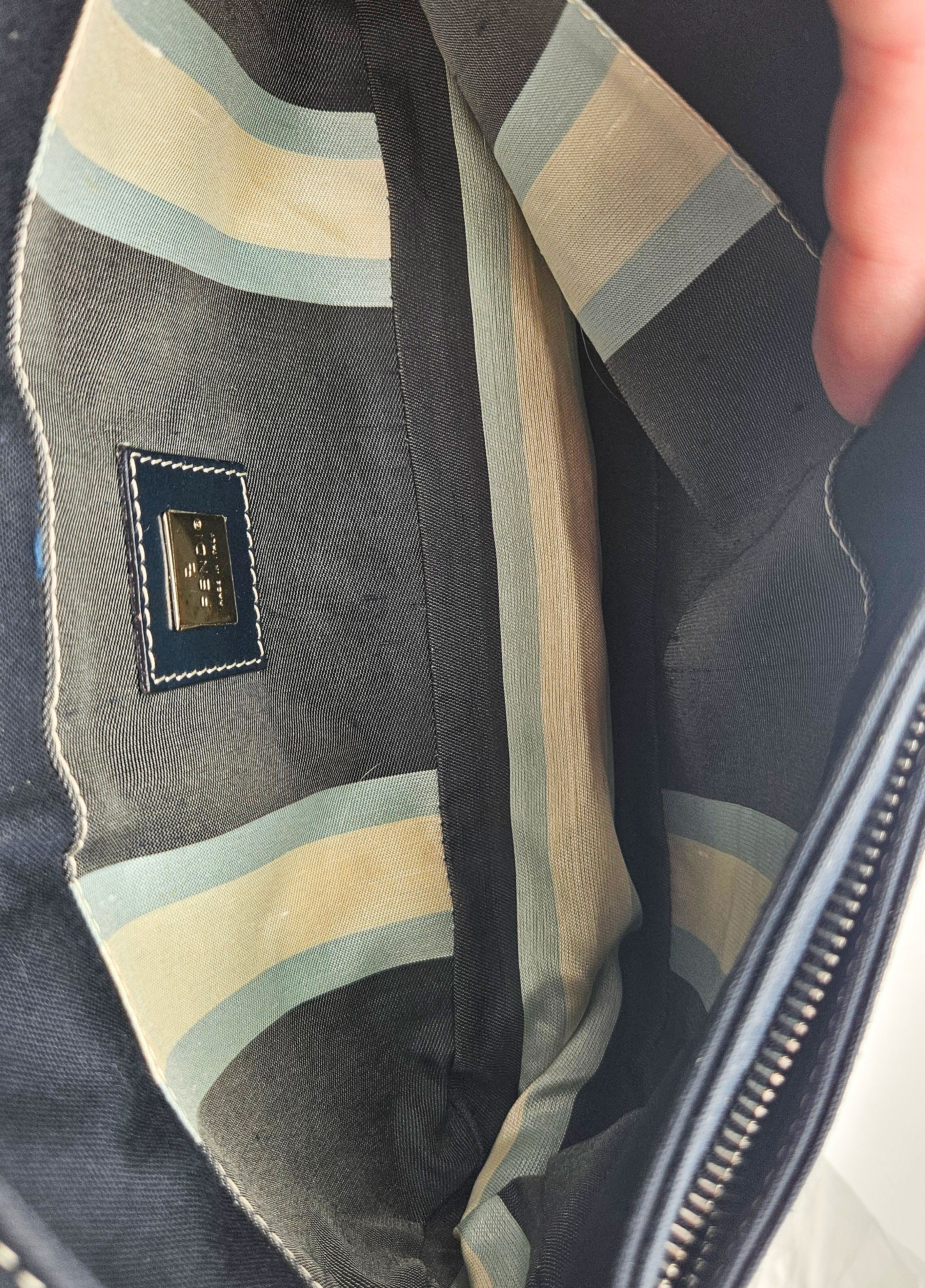 Fendi Baguette Navy Blue Canvas Vintage Enamel FF Clasp
