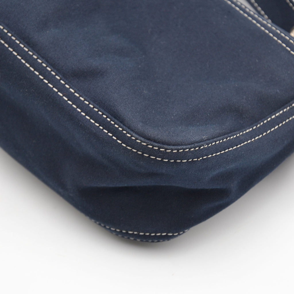 Fendi Baguette Navy Blue Canvas Vintage Enamel FF Clasp