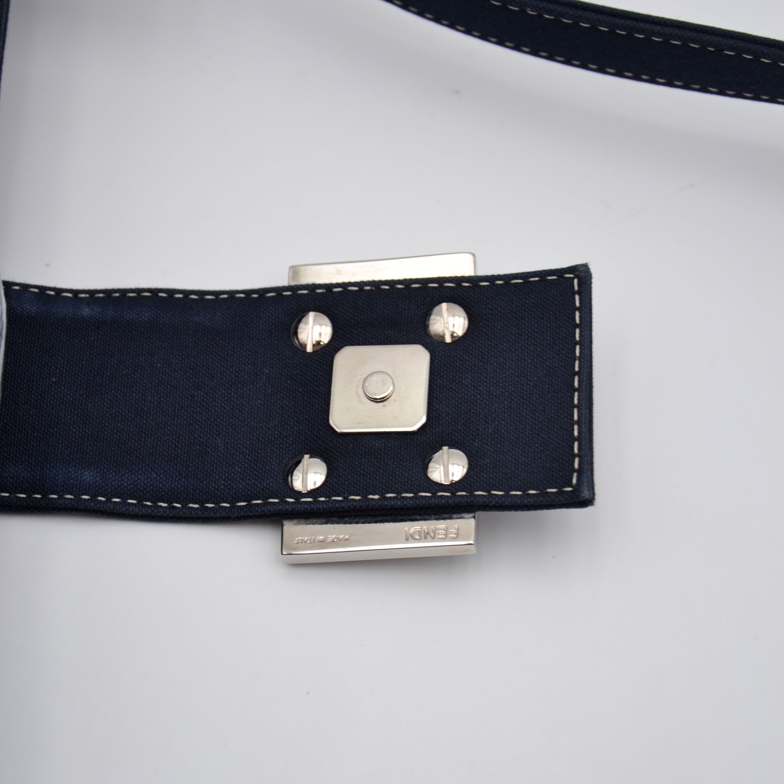 Fendi Baguette Navy Blue Canvas Vintage Enamel FF Clasp