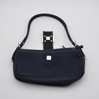 Fendi Baguette Navy Blue Canvas Vintage Enamel FF Clasp