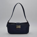 Fendi Baguette Navy Blue Canvas Vintage Enamel FF Clasp