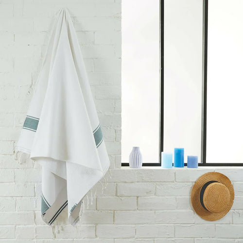 Terry Lined Fouta - White/Duck Blue