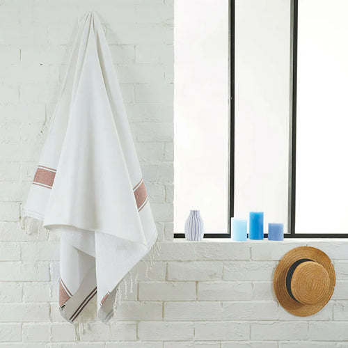 Sponge Lined Fouta - White/Powder Pink