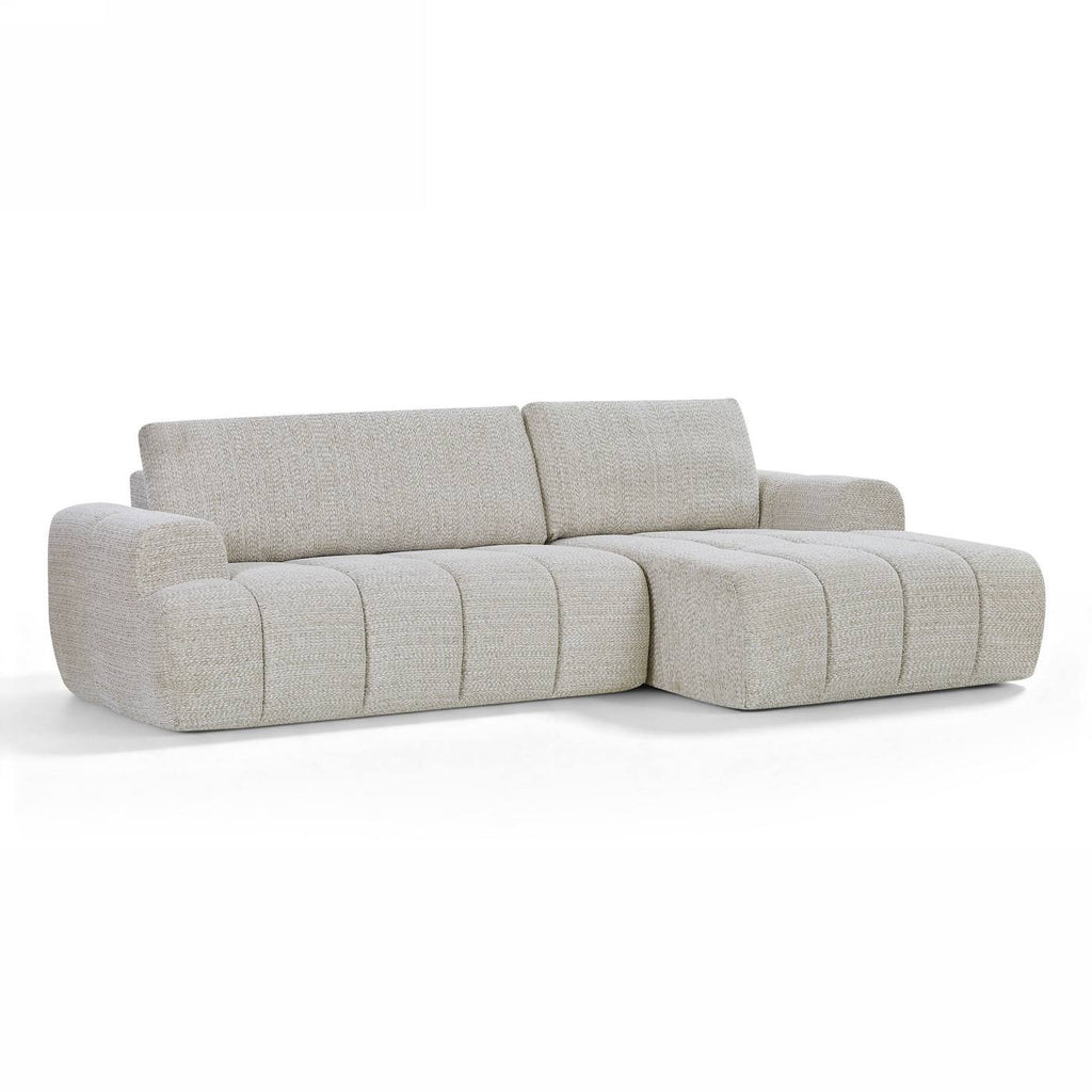 Feya - Canapé D'Angle Droit Compressé 4 Places - Tissu Chenille - Crème