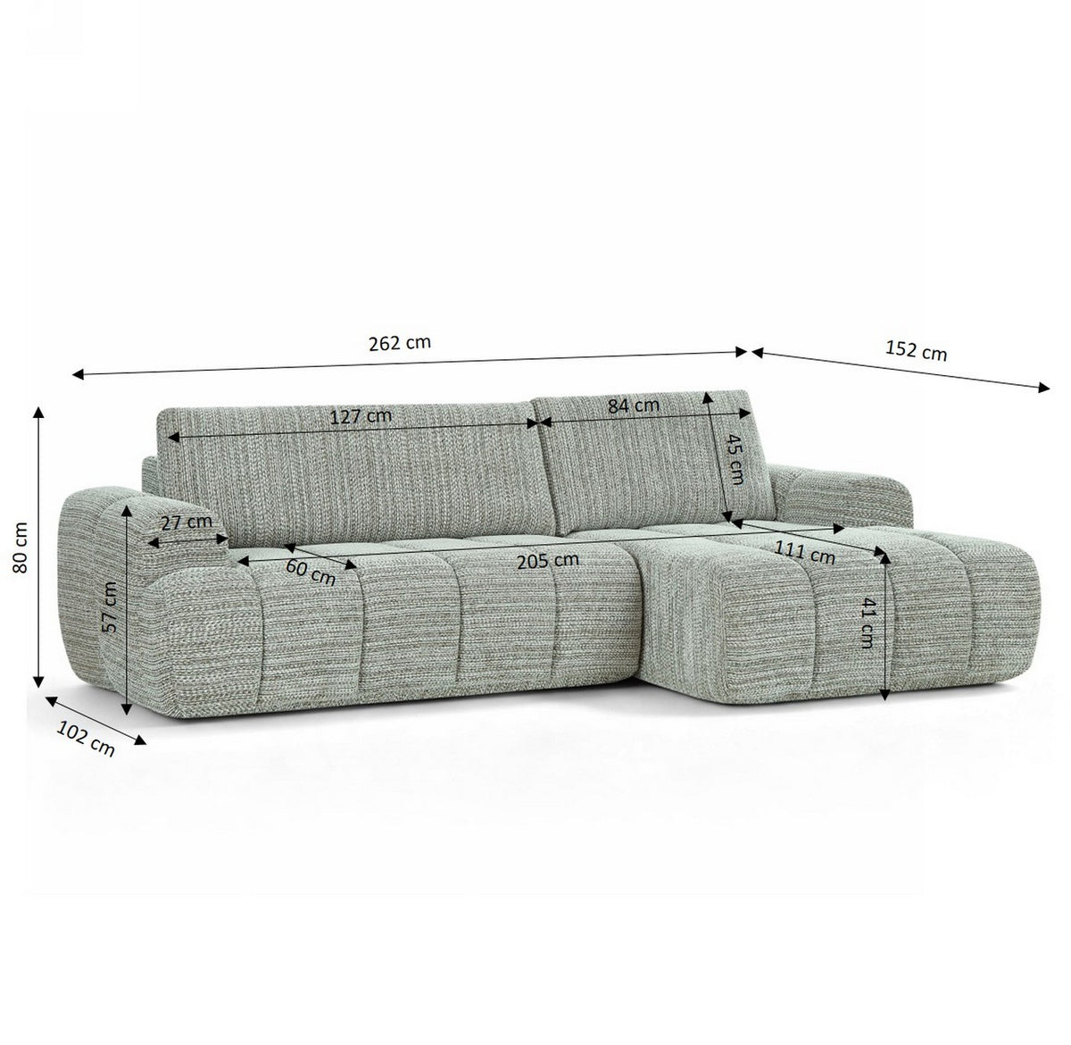 Feya - Canapé D'Angle Droit Compressé 4 Places - Tissu Chenille - Vert
