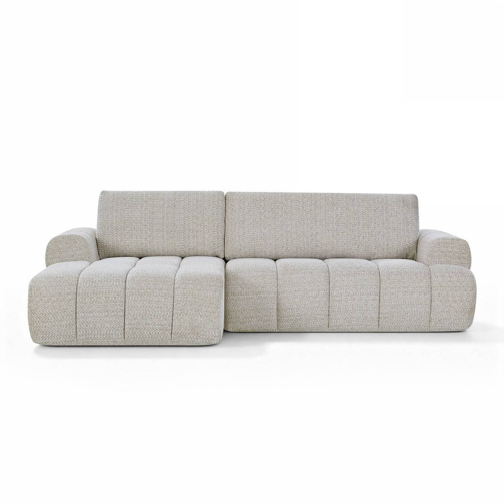 Feya - Canapé D'Angle Gauche Compressé 4 Places - Tissu Chenille - Crème