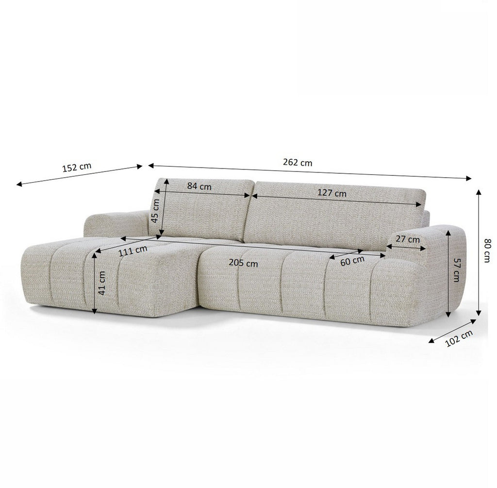 Feya - Canapé D'Angle Gauche Compressé 4 Places - Tissu Chenille - Crème