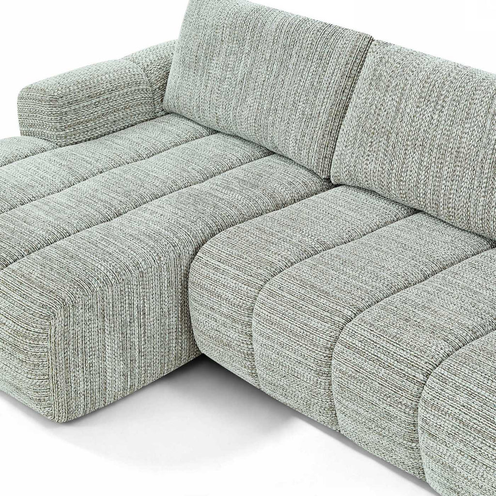 Feya - 4-Sitzer-Ecksofa links komprimiert - Chenille-Stoff - Grün