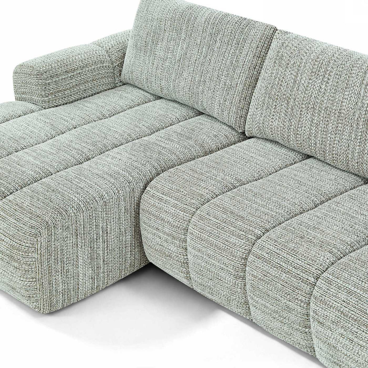Feya - 4-Sitzer-Ecksofa links komprimiert - Chenille-Stoff - Grün