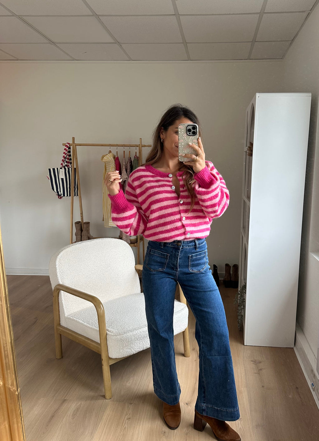 Pink And Red Striped Solela Cardigan