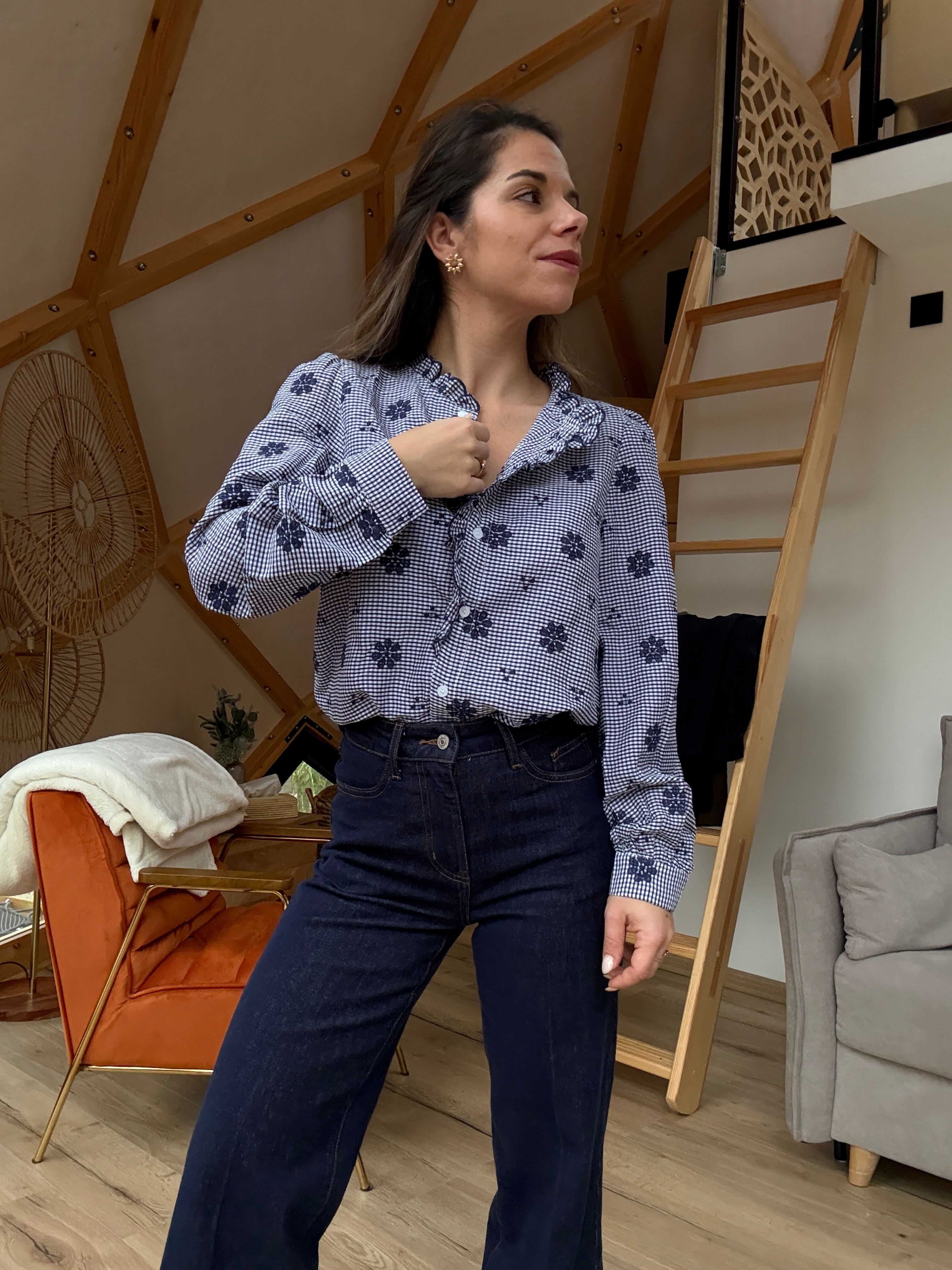 Elsa Navy Embroidered Blouse