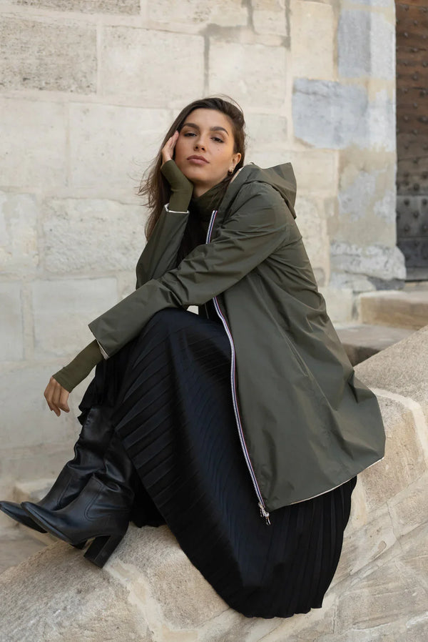 Lange Regenjacke Elena - Khaki/Gold
