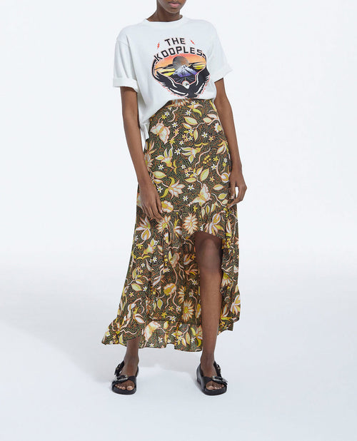 The Kooples - Asymmetrical Floral Skirt With Ruffles - Black - Women