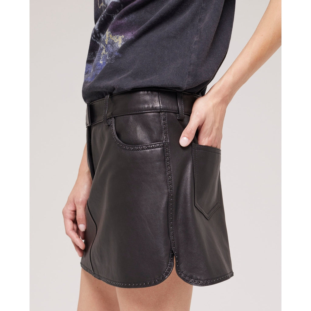 Minifalda de piel de cordero - Negro - Mujer