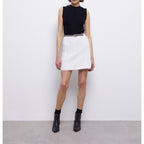 Falda trapecio de talle alto - Blanco - Mujer