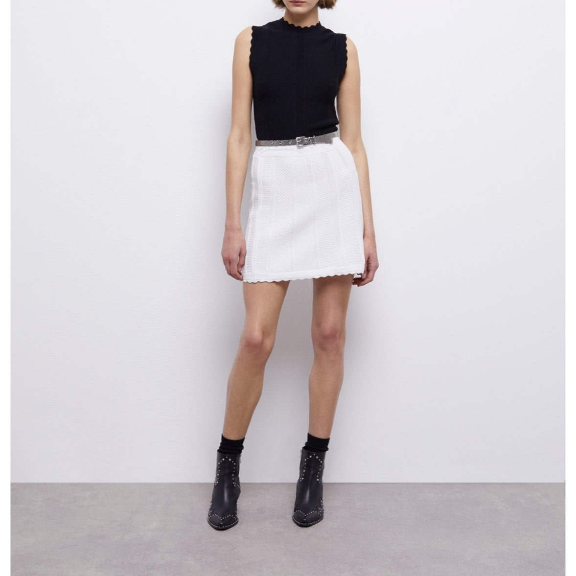 Falda trapecio de talle alto - Blanco - Mujer