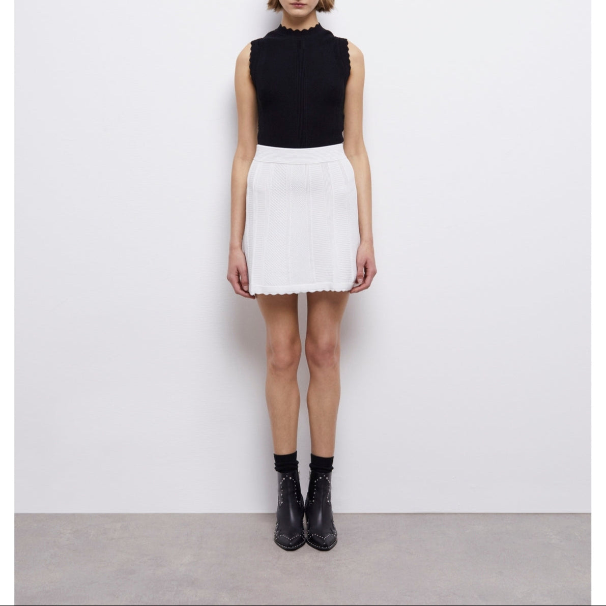 Falda trapecio de talle alto - Blanco - Mujer