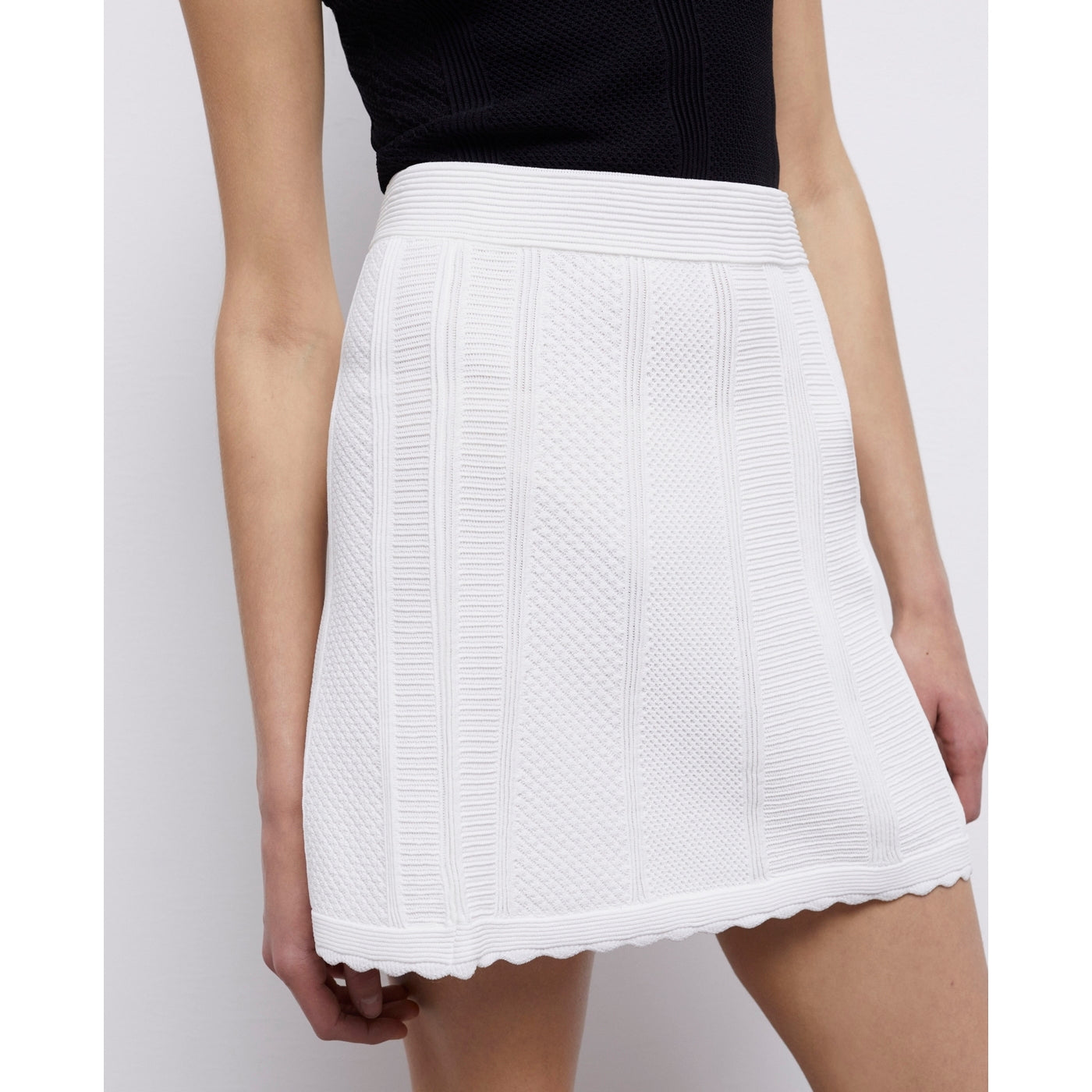 Falda trapecio de talle alto - Blanco - Mujer