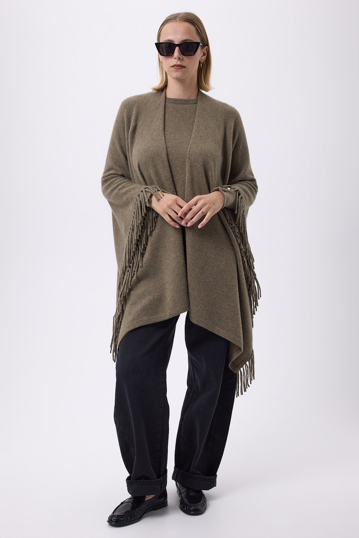Poncho Met Franjes Flago - Kakhigroen - Dames
