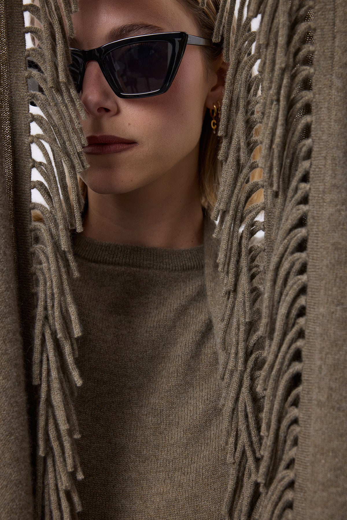 Poncho Met Franjes Flago - Kakhigroen - Dames