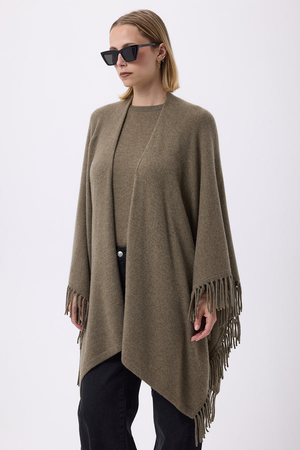 Flago Fringed Poncho - Khaki Green - Women