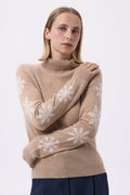 Stehkragenpullover mit Schneeflocken auf den Ärmeln F Flocon – Cremeweiß – Damen