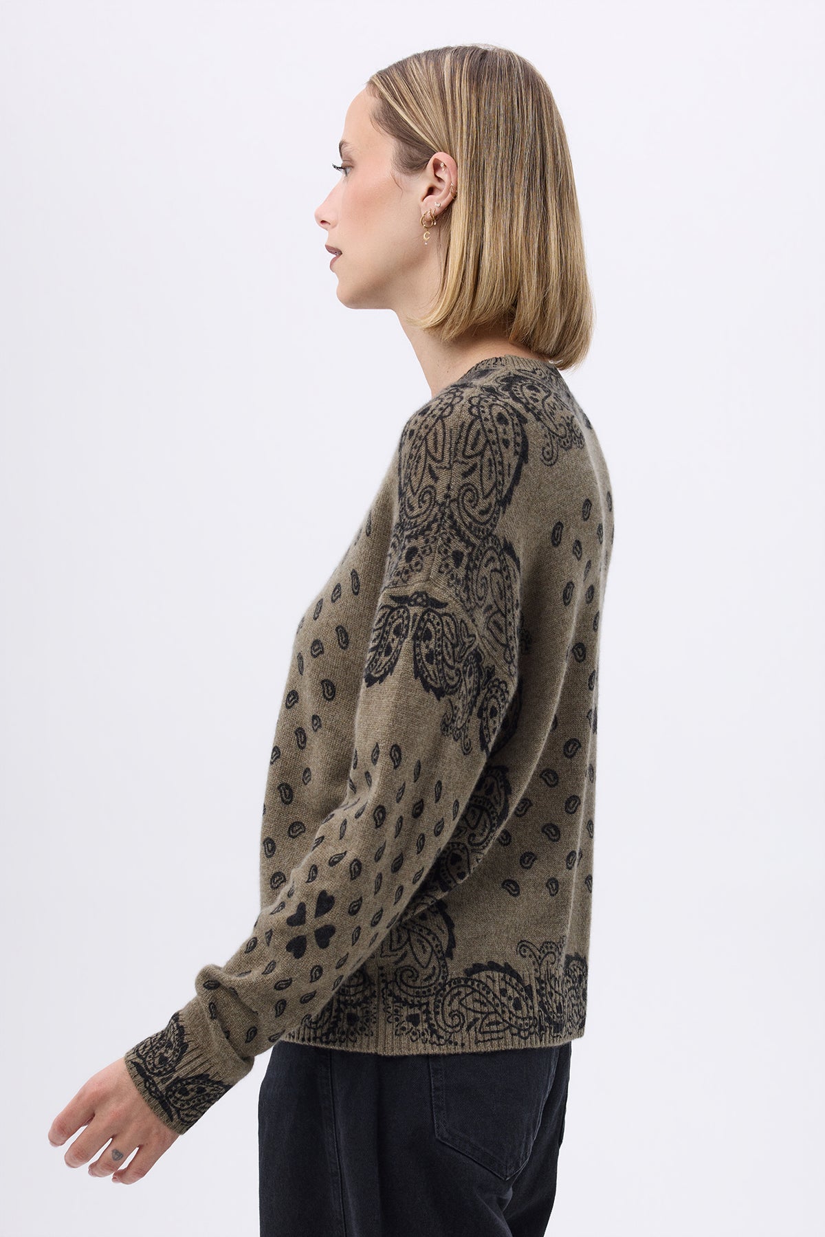 Maglione Girocollo Con Stampa Cuore Bandana Donna Flo - Verde Cachi Nero - Donna