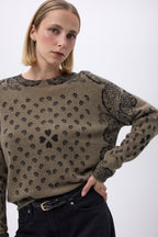 Maglione Girocollo Con Stampa Cuore Bandana Donna Flo - Verde Cachi Nero - Donna