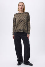 Maglione Girocollo Con Stampa Cuore Bandana Donna Flo - Verde Cachi Nero - Donna