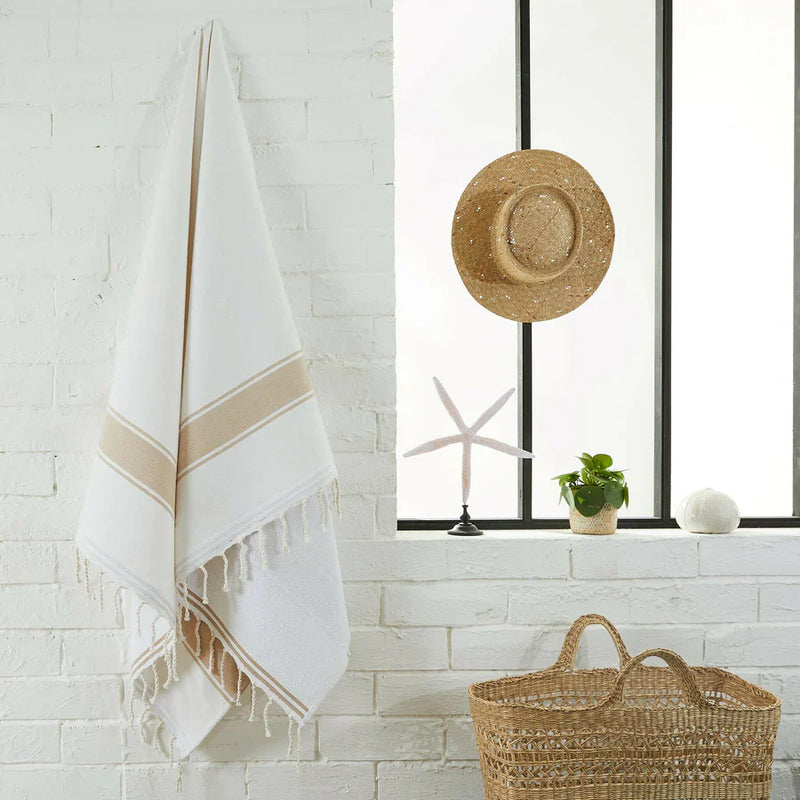 Fouta Doublée Éponge - Blanc/Sahara
