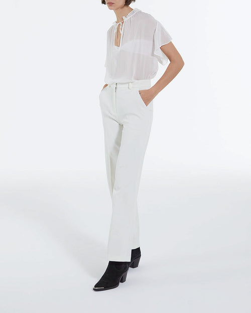 Pantalon Droit Écru En Crepe - Femme