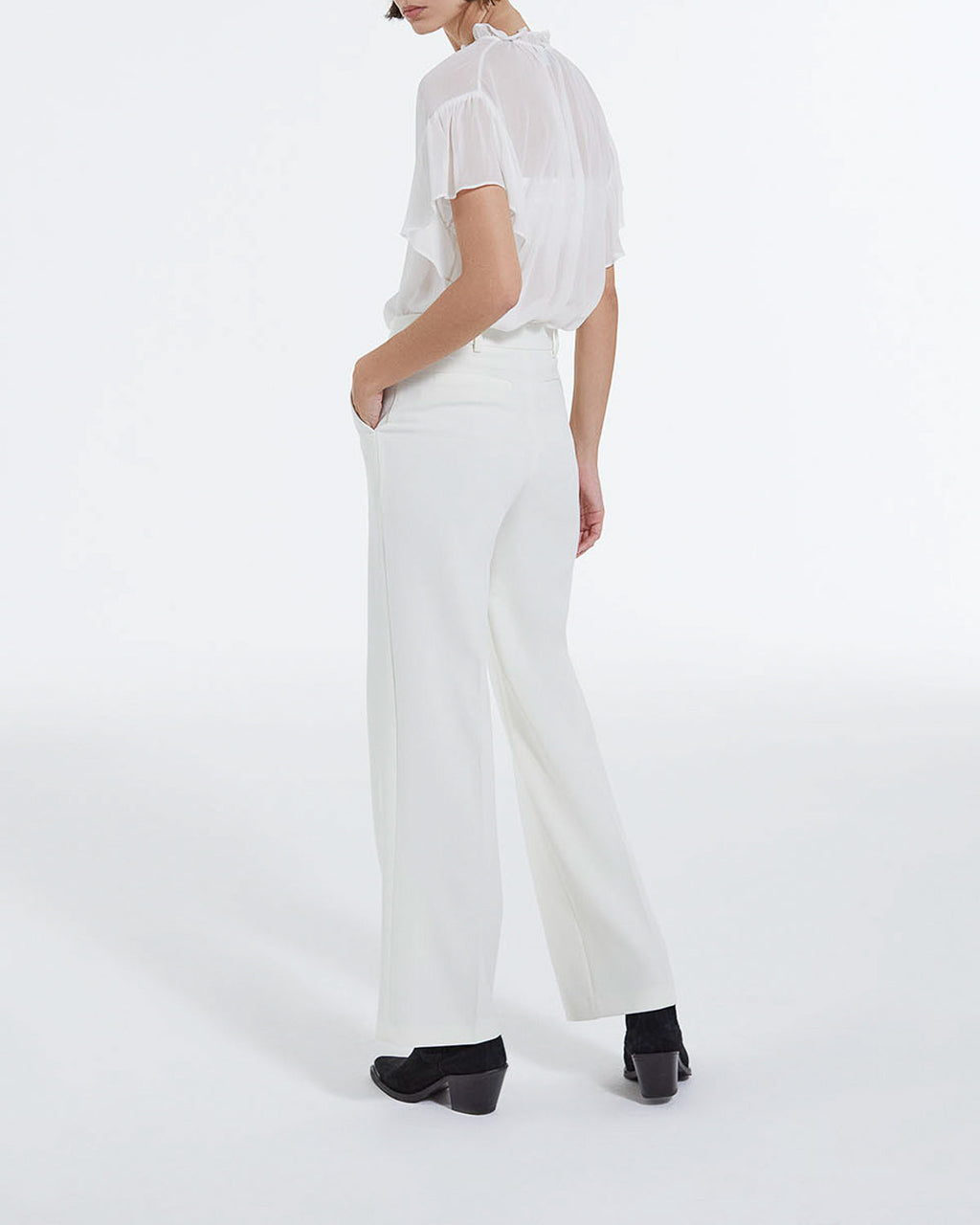 Pantalón recto de crepé crudo - Mujer