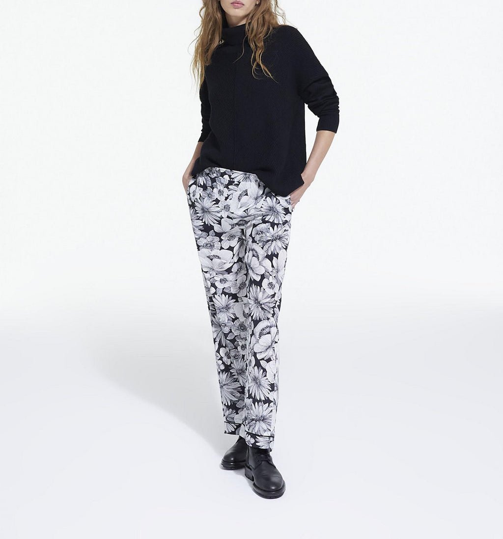 Straight Silk Trousers - Ecru And Black - Women