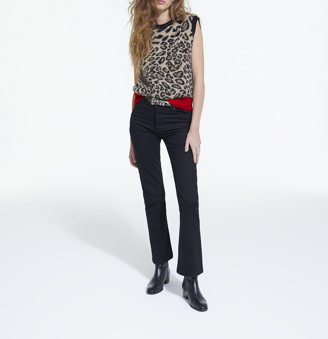 The Kooples - Pull Col Rond Jacquard Leopard Rib Contraste - Femme