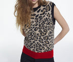 The Kooples - Pull Col Rond Jacquard Leopard Rib Contraste - Femme