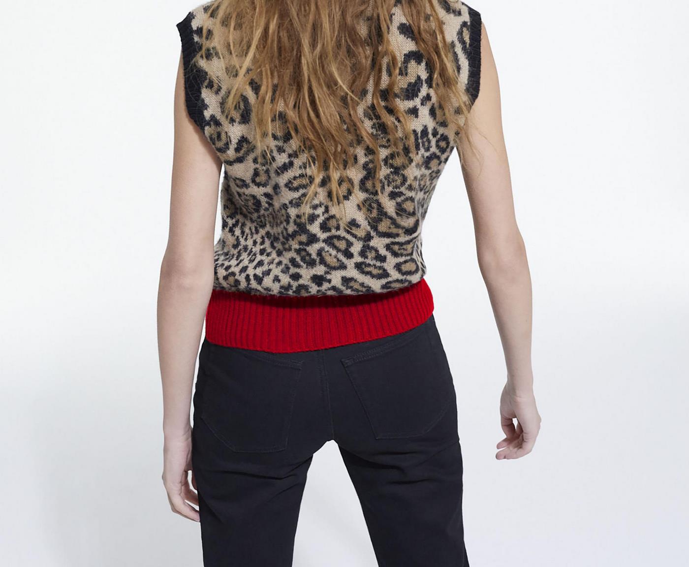 The Kooples - Pull Col Rond Jacquard Leopard Rib Contraste - Femme