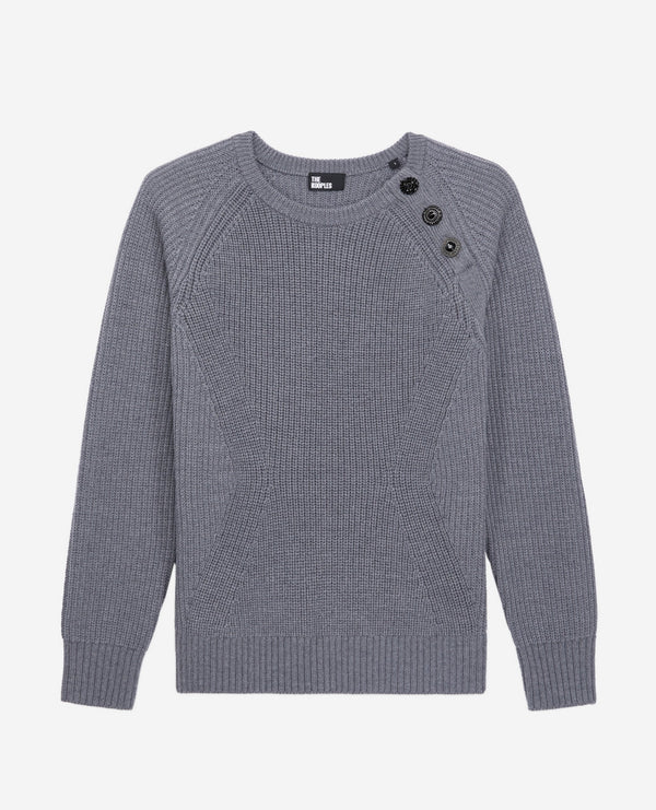 The Kooples - Round Neck Sweater With Beaded Rib And Jeweled Buttons - Women