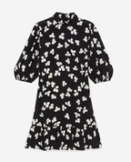 The Kooples - Robe Courte Noire Motif Écru Col Montant - Femme