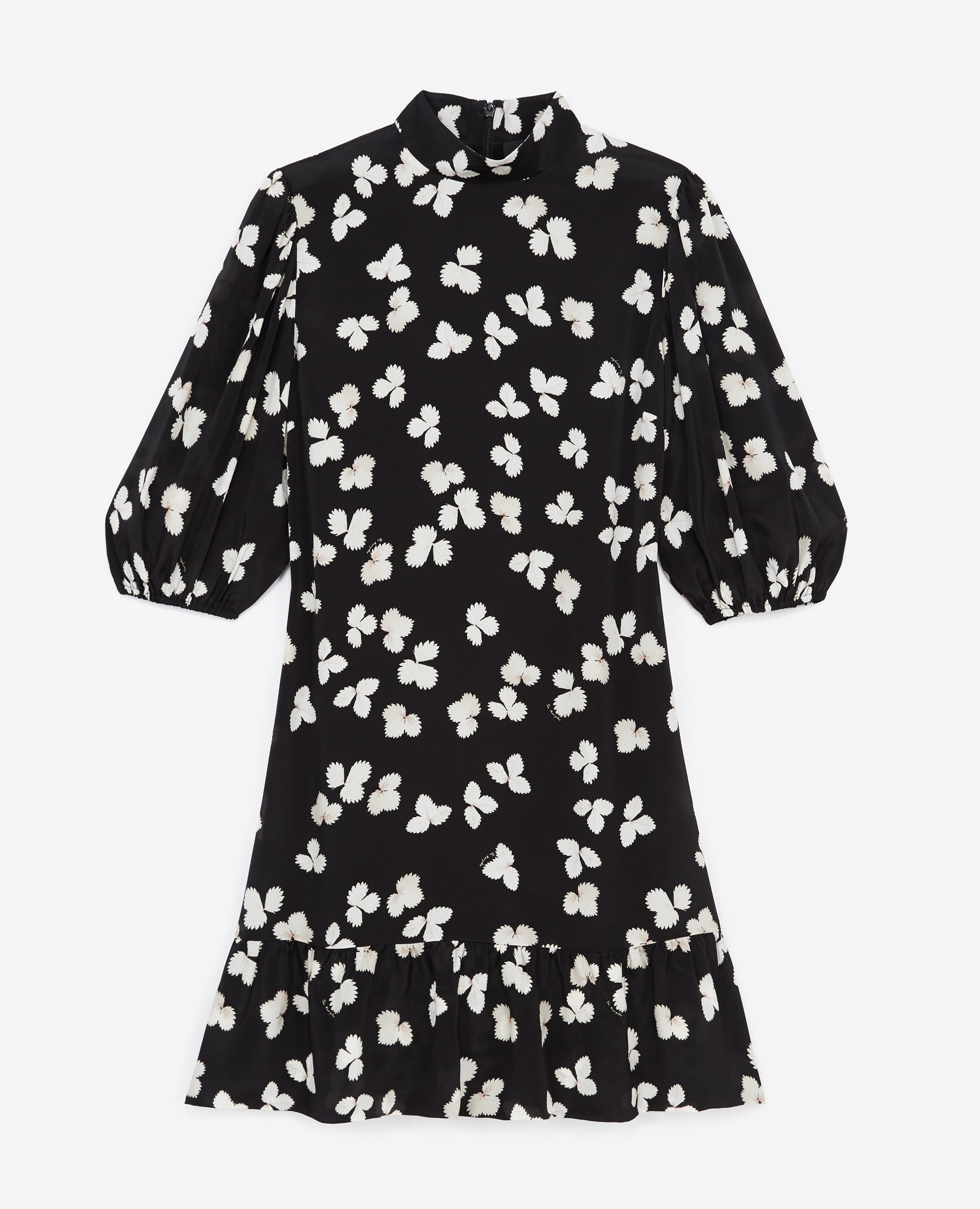 The Kooples - Robe Courte Noire Motif Écru Col Montant - Femme