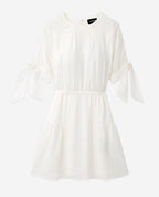 Short White Silk Dress With Tie Sleeves - Women