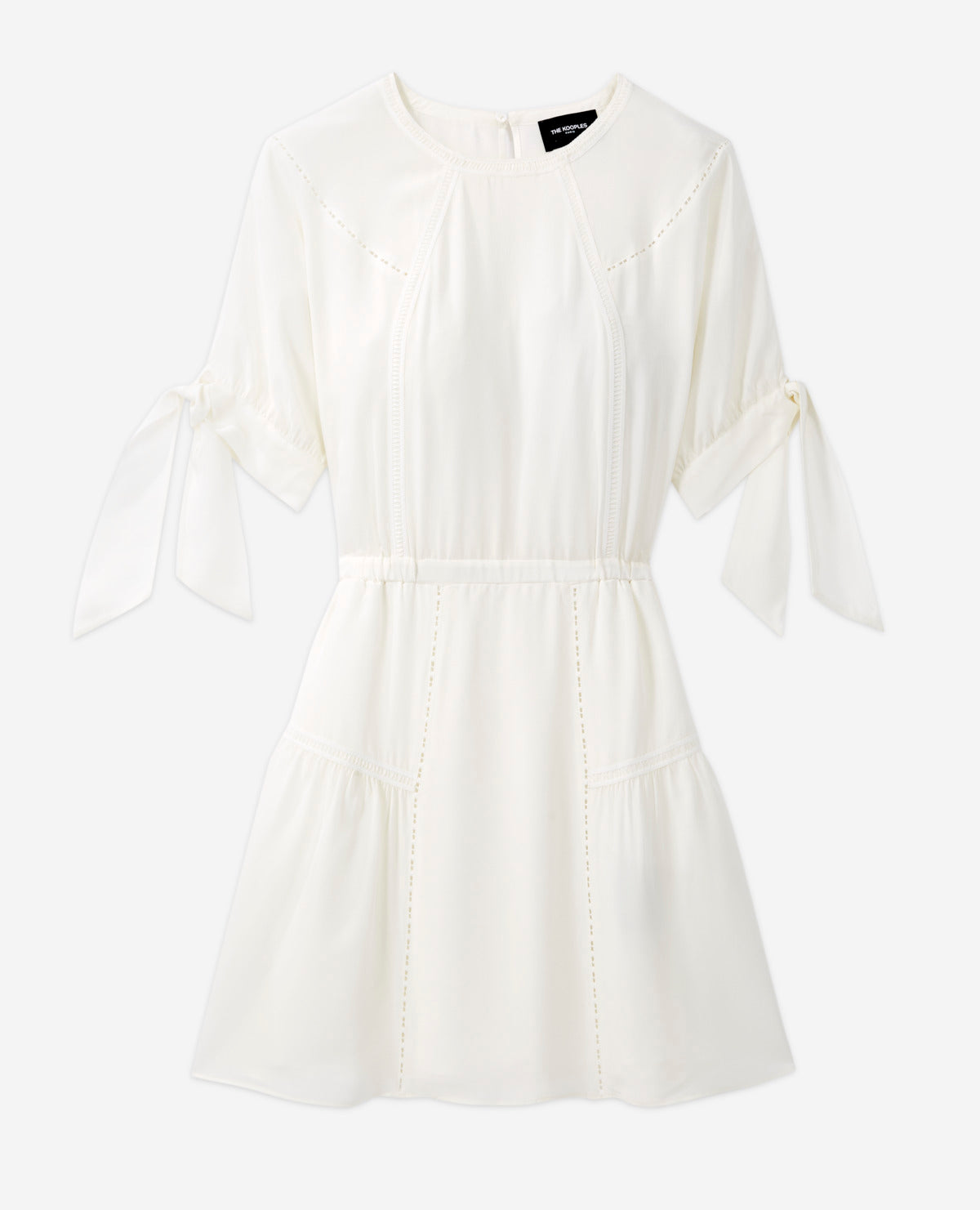 Short White Silk Dress With Tie Sleeves - Women