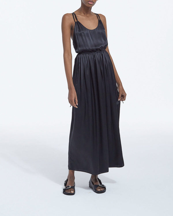 The Kooples - Long Black Silk Dress With Thin Straps - Women